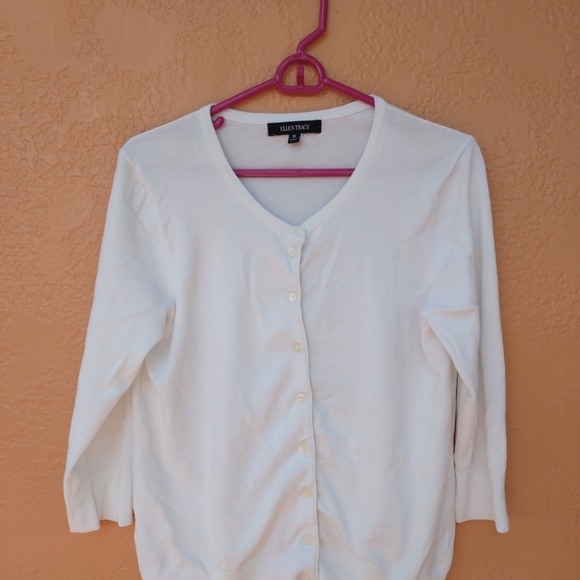 Ellen Tracy Medium Cardigan White 3/4 Long Sleeves Buttons Up Rayon Blend - Picture 2 of 9